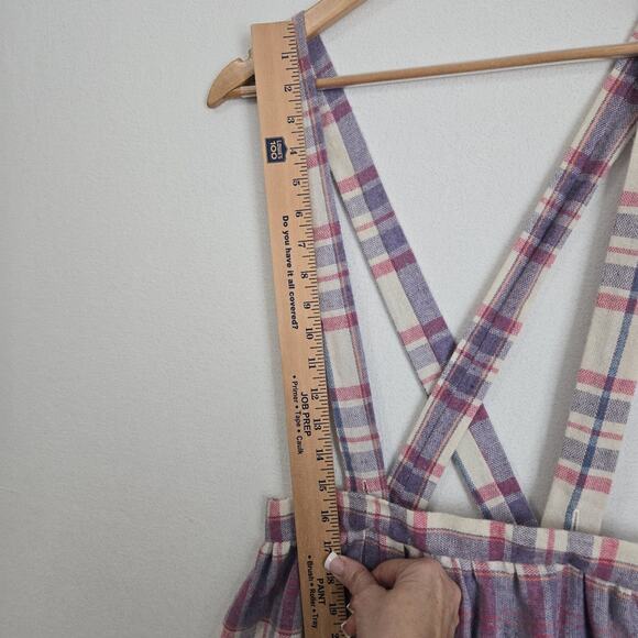 VTG Wool Blend Jumper Skirt Dress Straps Suspenders Purple Pink White Plaid - Picture 12 of 15